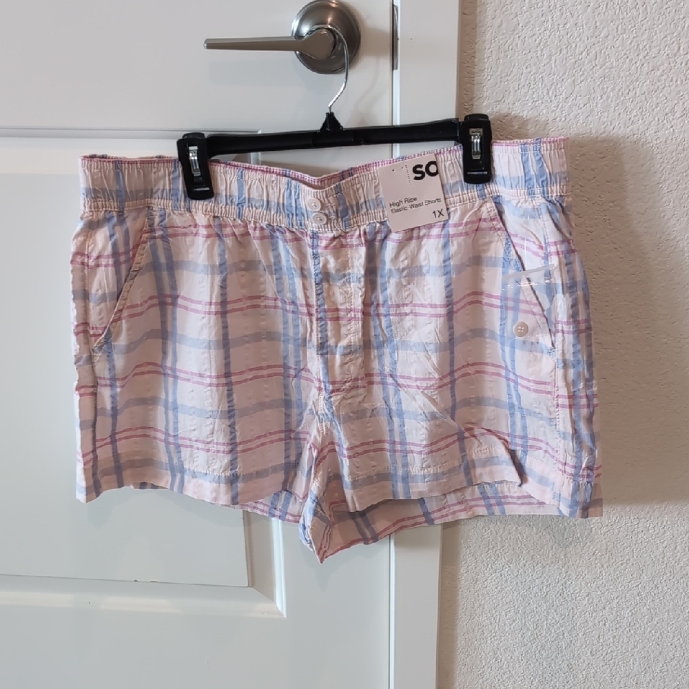 SO Checkered Shorts in Light Pink and Blue Size 1X NWT